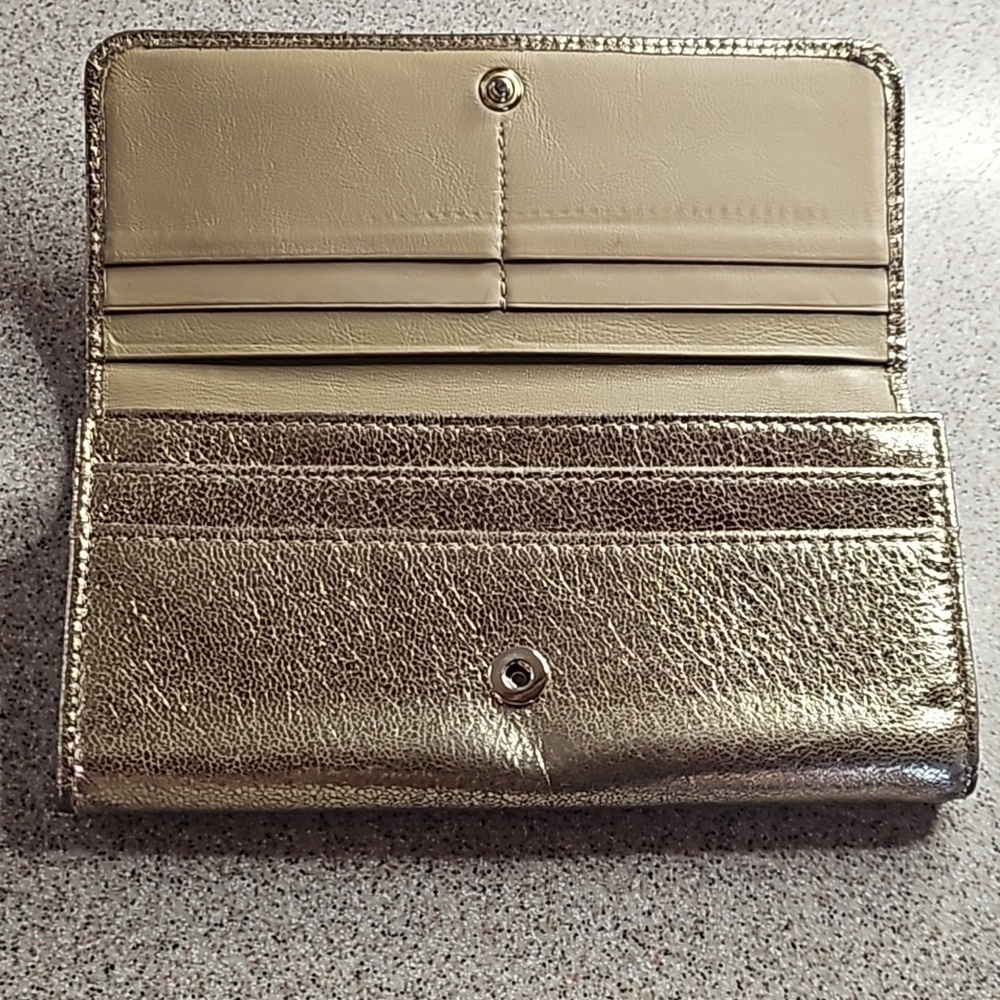 Jimmy Choo Metallic Bronza Gold Silver Star Stud Long Snap Front Flap Wallet - Picture 3 of 11